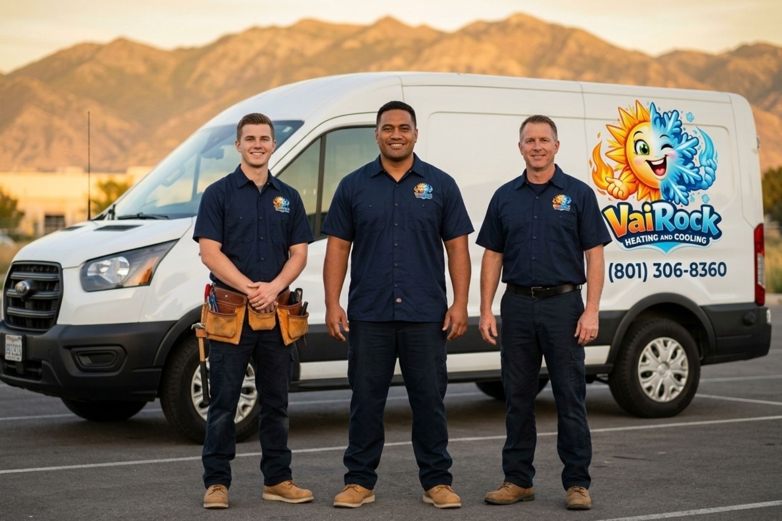 The VaiRock Heating and Cooling team in front of their service van